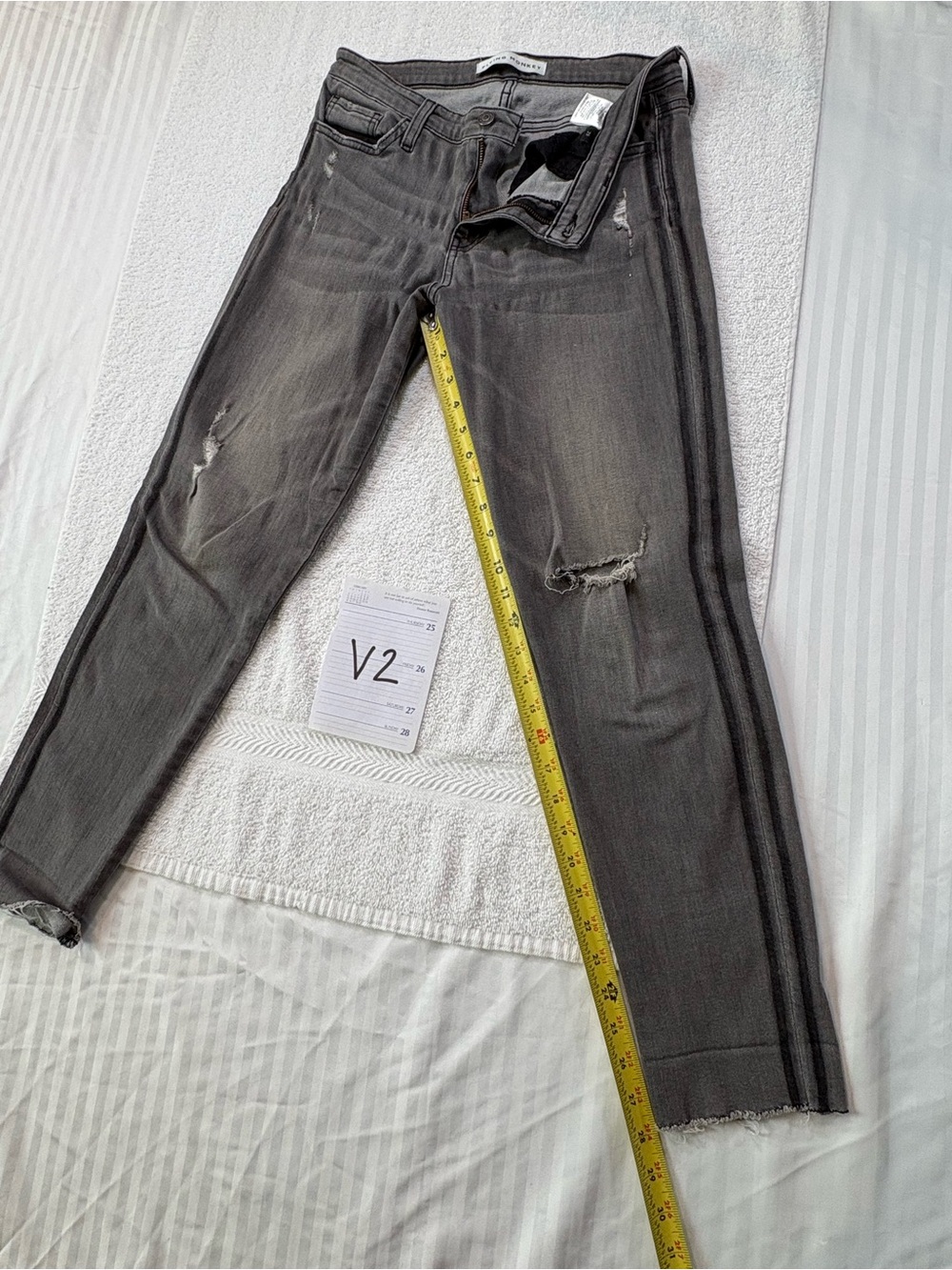 Women's  Distressed Skinny Jeans - Gray flying monkey 29 tuxedo stripe
